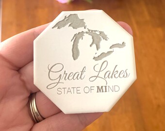Michigan Refrigerator Magnet - "Great Lakes State Of Mind" - Ceramic Tile - Laser Engraved