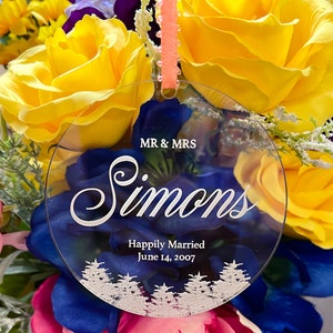 Happily Married Keepsake Ornament | Personalized | Laser Cut & Engraved Acrylic or Wood | Mr and Mrs | Mr and Mr | Mrs and Mrs