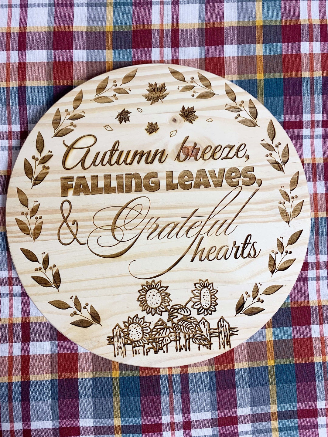 October Rectangle Sign Laser Engraved Autumn Wooden Sign, Fall Decor, 12 in Circle, Optional ...