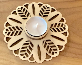 Floral Tea Light Candle Holder  - Laser cut wood