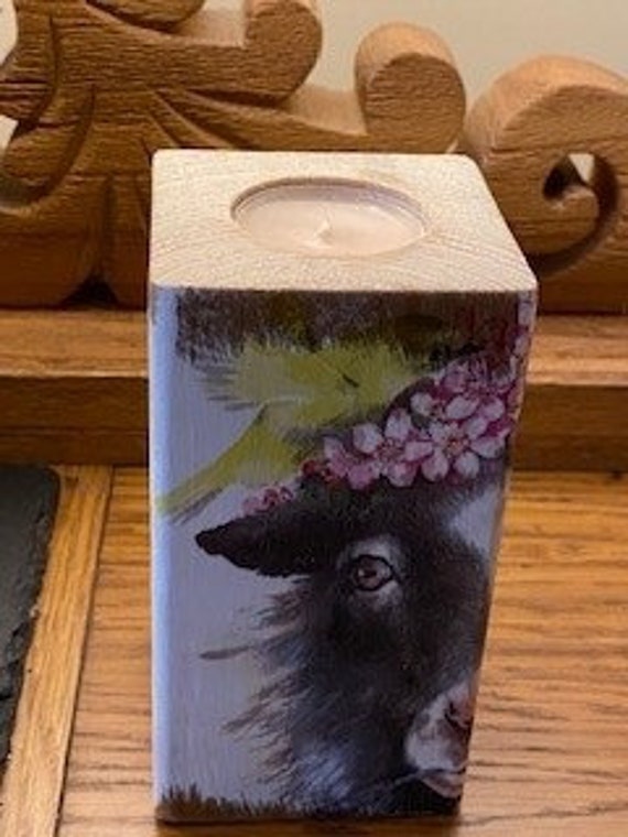Wooden Block Tealight Candle Holder Decoupage Wrendale Fox Christmas Gift 