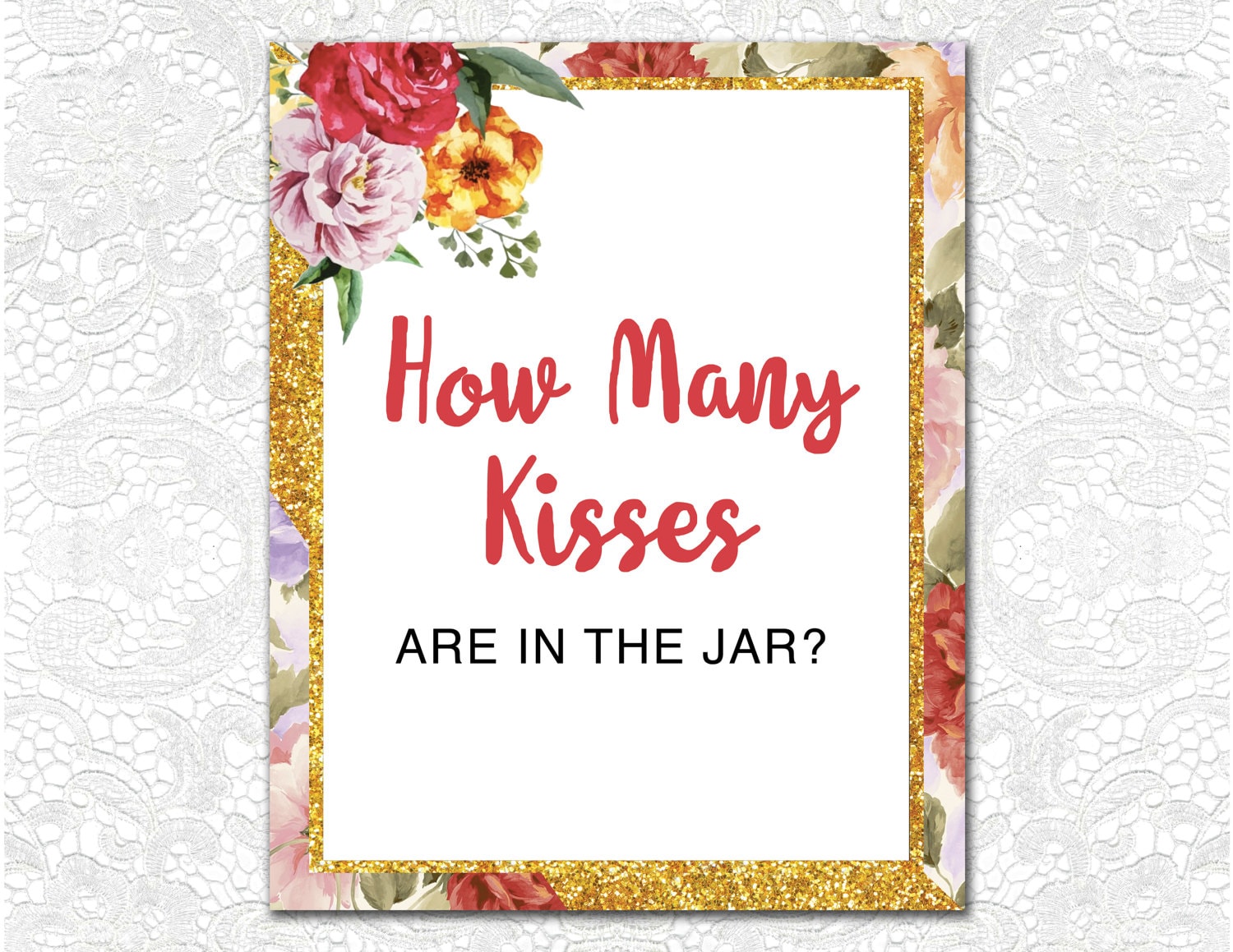 How Many Kisses Are In The Jar Sign and 4 Cards Etsy España
