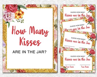 How Many Kisses Are In The Jar Sign and (4) Cards