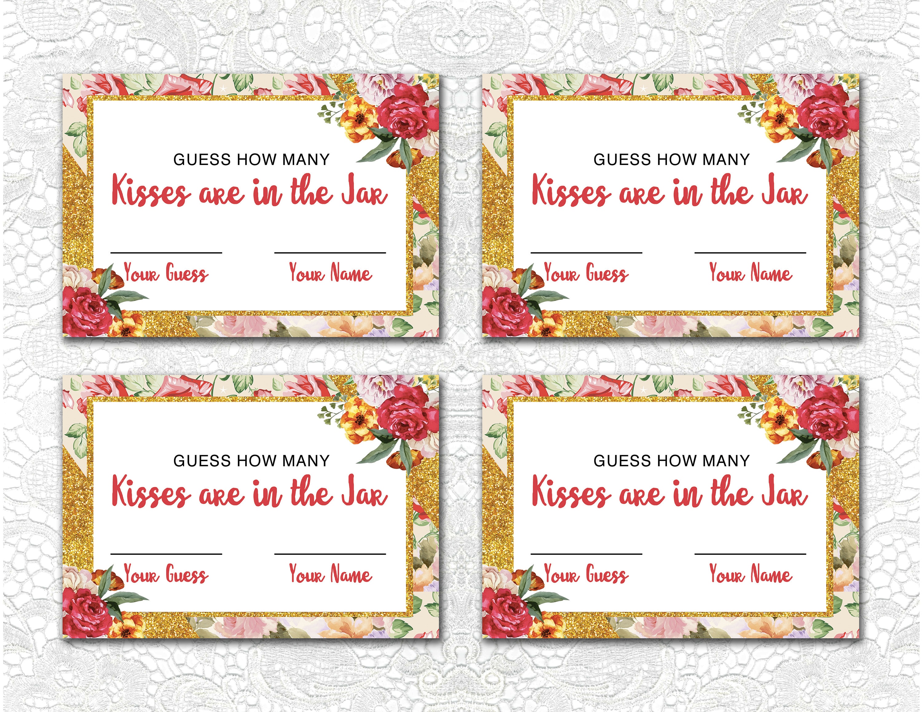 How Many Kisses Are In The Jar Sign and 4 Cards Etsy España