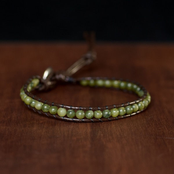 Bracelet cuir wrap • Cuir & Jade de Taïwan