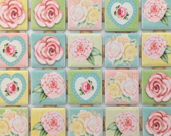 Shabby Chic Flowers Roses Hearts Designs Mosaic Tile Pieces - Ceramic Mosaic Tiles - Mixed Mosaic Tile -