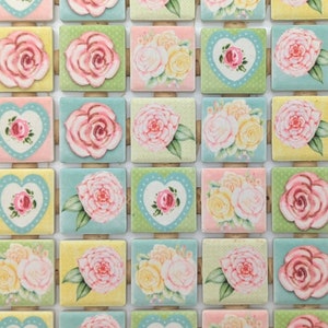 Shabby Chic Flowers Roses Hearts Designs Mosaic Tile Pieces - Ceramic Mosaic Tiles - Mixed Mosaic Tile -