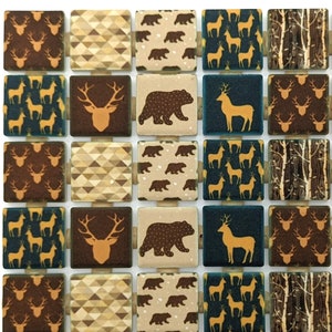 Bear Deer Trees - Ceramic Mosaic Tiles - 36 Pieces Deer Mosaic Tile - Bear Mosaic Tile - Rustic Cabin Wall Tiles