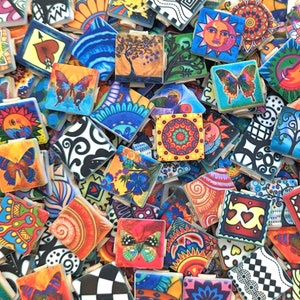 SALE 2 Pounds Of Fun Bright Mixed Ceramic Mosaic Tiles - Mixed Mosaic Tile Pieces - Assorted Designs Mosaic Tiles - Fun 2 Pound Mix