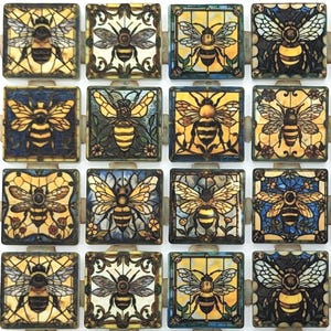 Bee Designs Mixed Mosaic Tile Pieces - Ceramic Mosaic Tiles - 36 Pieces Of Mixed Patterned Mosaic Bee Tiles - Honey Bee Mosaic Tiles
