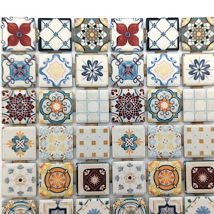 Mixed Patterned Mosaic Tiles Ceramic Backsplash Mosaic Tiles - Mosaic Tile Pieces 36 Pieces Mixed Multi Colored Ceramic Mosaic Tiles