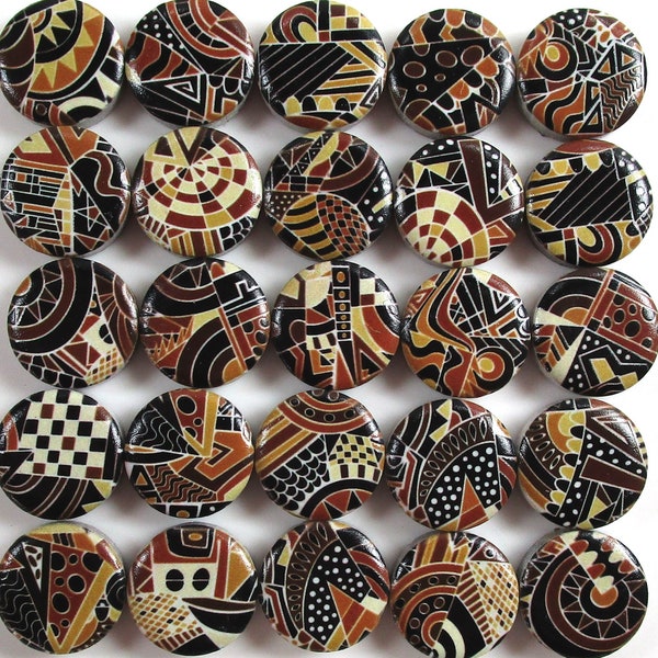 Funky Black Brown Design 25 Pieces - 20mm Round Decorative Mosaic Tile - Mosaic Tiles - Jewelry Tiles - Beading Cabochons 20mm - Mosaic Art