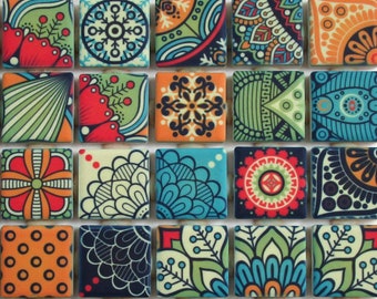 Ceramic Mosaic Tiles - Bright Colors Medallions Moroccan Tile Mosaic Blue Green Yellow Red - 36 Pieces Mixed Ceramic Mosaic Tiles