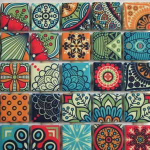 Ceramic Mosaic Tiles - Bright Colors Medallions Moroccan Tile Mosaic Blue Green Yellow Red - 36 Pieces Mixed Ceramic Mosaic Tiles