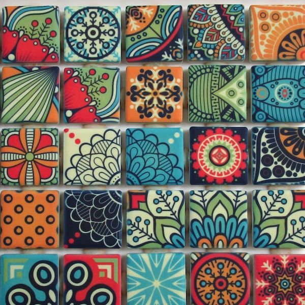 Ceramic Mosaic Tiles - Bright Colors Medallions Moroccan Tile Mosaic Blue Green Yellow Red - 36 Pieces Mixed Ceramic Mosaic Tiles