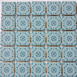 Blue And White Decorative Patterned Tile Medallions Ceramic Mosaic Tiles - Mosaic Tile Pieces 36 Pieces Patterned Mosaic Wall Tiles