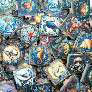 SALE 2 Pounds Sea Creature Designs Mixed Ceramic Mosaic Tiles Mixed Mosaic Tile Pieces - Assorted Animal Designs Mosaic Tile With Animals