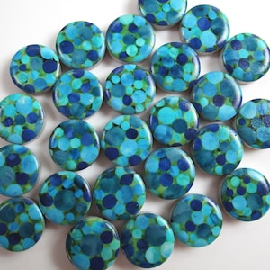 Blue And Green Watercolor Dots 25 Pieces - 20mm Round Decorative Mosaic Tile - Jewelry Tiles - Beading Cabochons 20mm - Mosaic Art