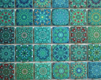 Ceramic Mosaic Tiles Turquoise Blue Green Mixed Boho Moroccan Tile Medallions - Mosaic Tile Pieces 36 Pieces Mixed Mandala Mosaic Tiles