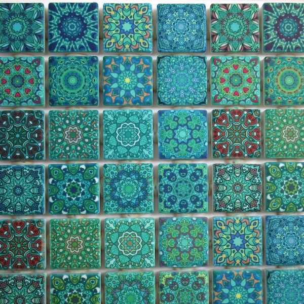 Ceramic Mosaic Tiles Turquoise Blue Green Mixed Boho Moroccan Tile Medallions - Mosaic Tile Pieces 36 Pieces Mixed Mandala Mosaic Tiles