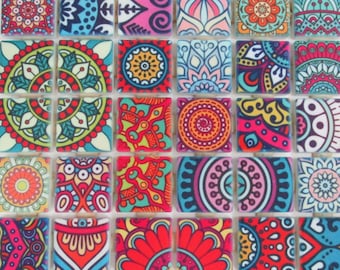 Mixed Mosaic Wall Tile Ceramic Mosaic Tiles - Moroccan Boho Tile Medallions Mosaic Tile 36 Pieces Bright Colors - - Free Shipping
