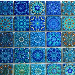 Blue Green Ceramic Mosaic Tiles Mixed Boho Moroccan Backsplash Tile Medallions Mosaic Tile Pieces 36 Pieces Mixed Mandala Mosaic Tiles