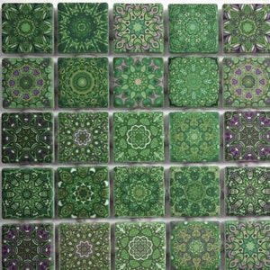 Green Mixed Boho Moroccan Backsplash Tile Medallions Mosaic Tile Pieces Ceramic Mosaic Tiles 36 Pieces Mixed Mandala Mosaic Tiles Green