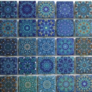 Blue Green Teal Mixed Boho Moroccan Backsplash Tile Medallions Ceramic Mosaic Tiles Mosaic Tile Pieces 36 Pieces Mixed Mandala Mosaic Tiles