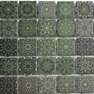 Sage Green Mixed Boho Moroccan Backsplash Tile Ceramic Mosaic Tiles Medallions Mosaic Tile Pieces 36 Pieces Mixed Mandala Mosaic Tiles