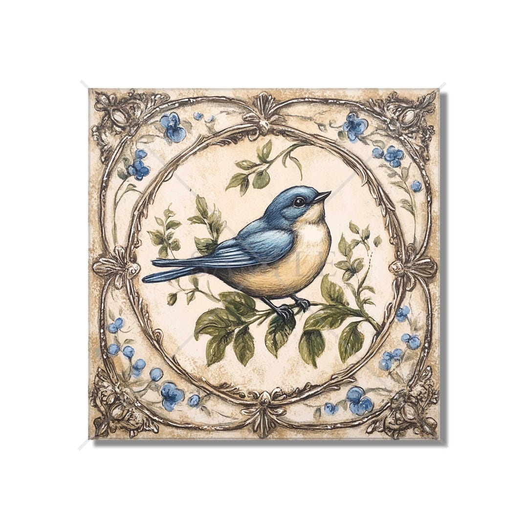 Vintage Bird Design Ceramic Tile - Ceramic Tiles With Birds - Blue Bird ...