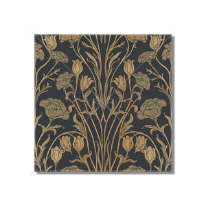 Black And Gold Moody Botanical - Art Nouveau Design Tile Design - Unique Kitchen Backsplash Tile -  Bathroom Tile - Patterned Ceramic Tile