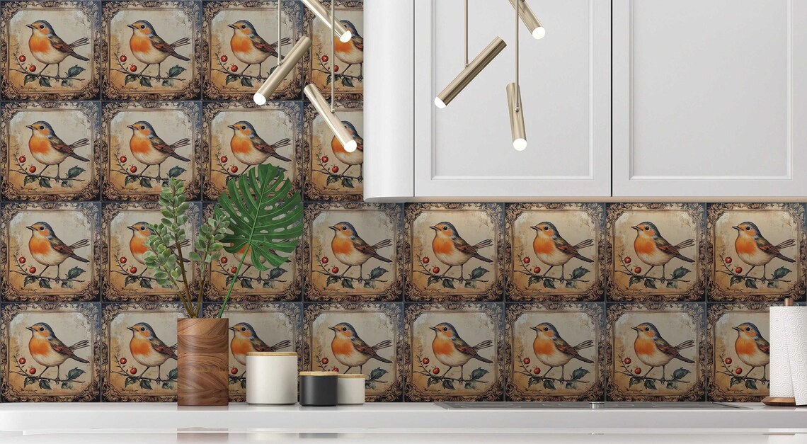Vintage Bird Design Ceramic Tile - Ceramic Tiles With Birds - Bird ...