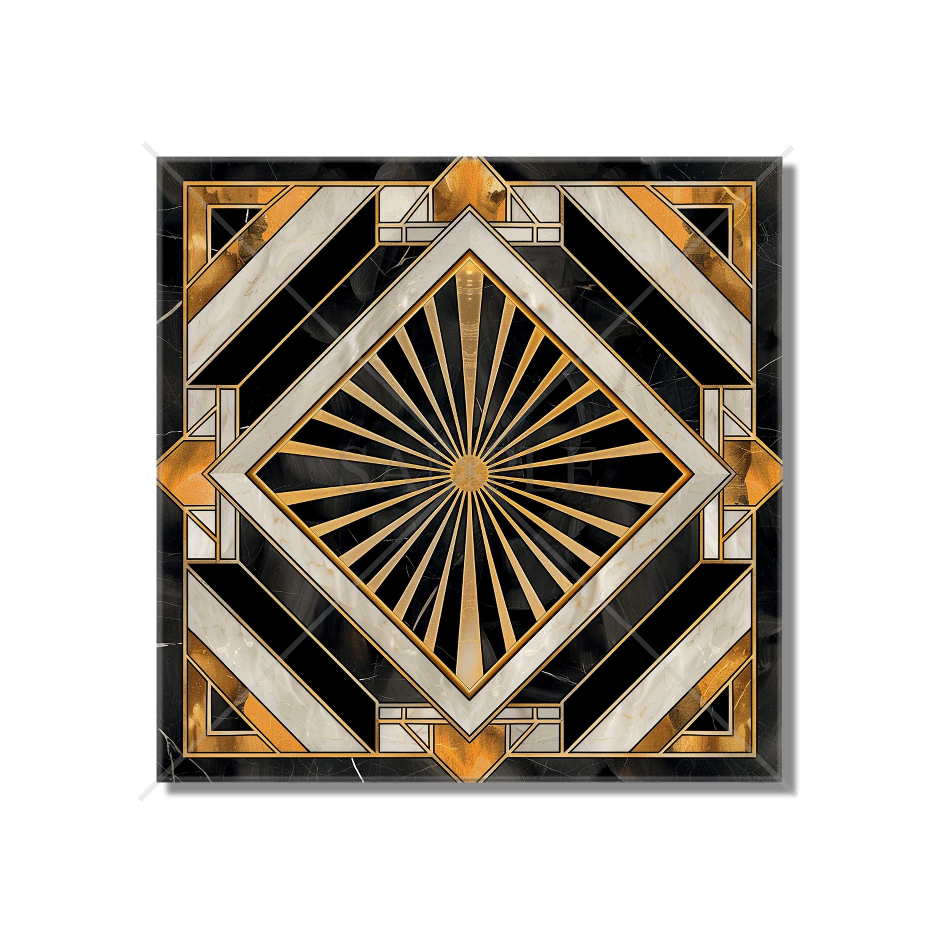 Vintage Art Deco Design Ceramic Tile Black and Gold Tones Art Deco ...