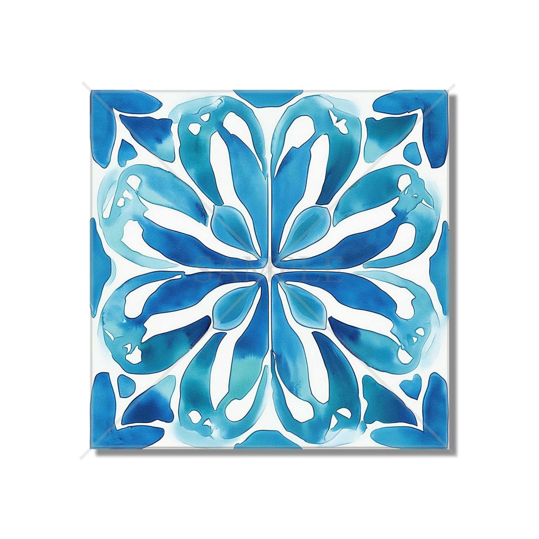 Blue and White Patterned Ceramic Tile - Patterned Blue Kitchen ...
