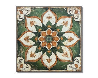 Green Ceramic Tile Antique Design Tile - Green Patterned Kitchen Backsplash Tile - Bathroom Wall Tile - Green Accent Tiles -