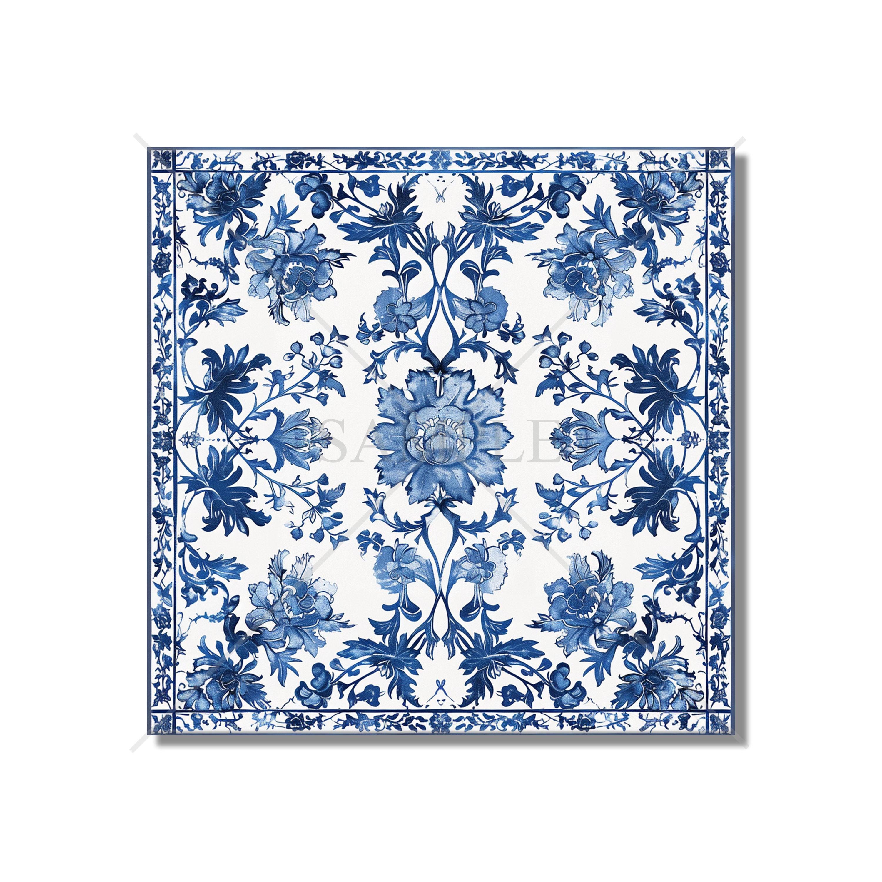 Blue and White Ceramic Tile - Vintage French Floral Tile Design - Blue ...