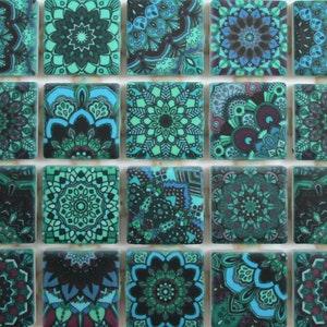 Ceramic Mosaic Tiles - Blue Green Teal Medallions Moroccan Tile Mosaic Tile Pieces - 36 Pieces Patterned Ceramic Mosaic Tiles Teal Blue