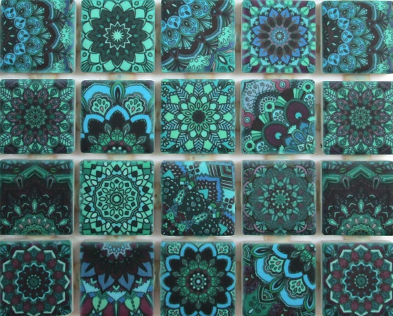 Ceramic Mosaic Tiles Blue Green Teal Medallions Moroccan Tile Mosaic Tile  Pieces 36 Pieces Patterned Ceramic Mosaic Tiles Teal Blue 