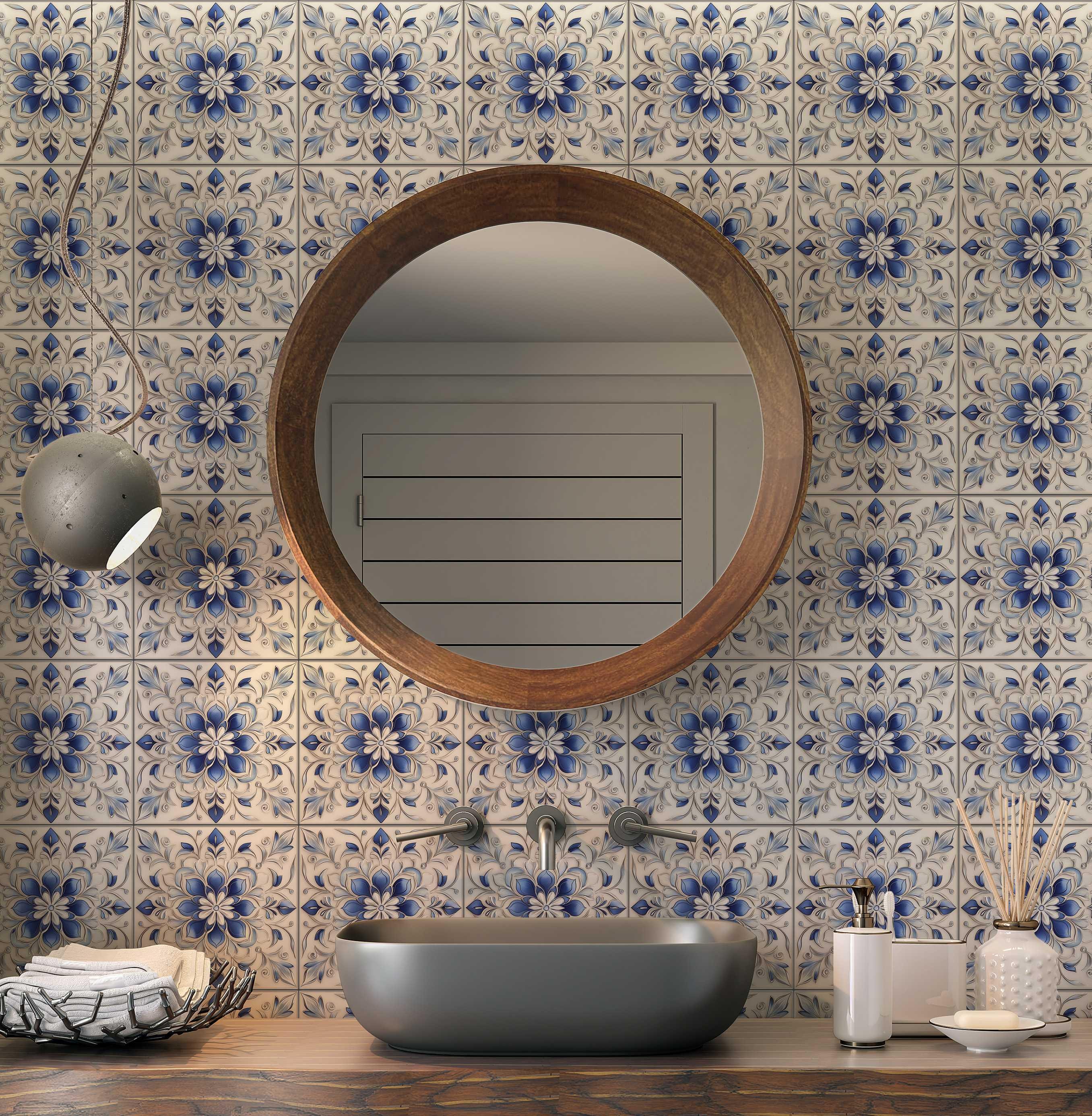 Blue and White Ceramic Tile - Vintage Tile Design Kitchen Backsplash ...