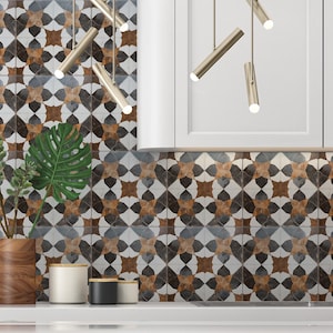 Unique Patterned Ceramic Tile - Rust Copper Black Kitchen Backsplash Tile - Unique Bathroom Tile - Mid-Century Modern Design Tile