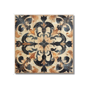 Black Tan Rust Ceramic Tile - Vintage French Tile Design - Black Kitchen Backsplash Tiles - Black Fireplace Tiles - Patterned Ceramic Tiles