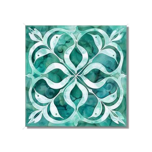 Ceramic Tile Teal Patterned Kitchen Backsplash Tile - Teal Blue Green Bathroom Tile - Unique Tile Backsplash - Free Shipping