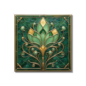 Green Decorative Art Nouveau Design Ceramic Tile Green Kitchen Backsplash Tile - Green Art Deco Bathroom Tile - Green Accent Tiles