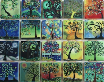 Funky Trees Tree Art Designs Mosaic Tile Pieces - Ceramic Mosaic Tiles - 36 Pieces Of Mixed Patterned Tree Mosaic Tiles - Free Shipping