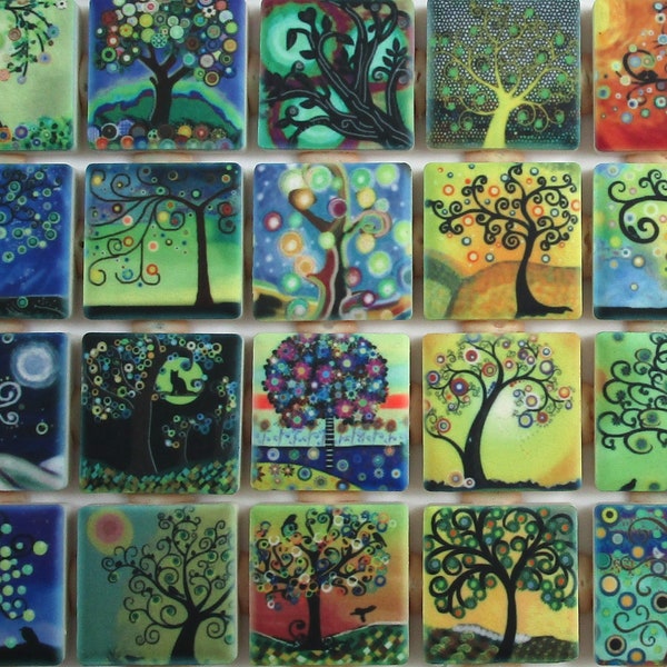 Funky Trees Tree Art Designs Mosaic Tile Pieces - Ceramic Mosaic Tiles - 36 Pieces Of Mixed Decorative Tree Mosaic Tiles - Free Shipping