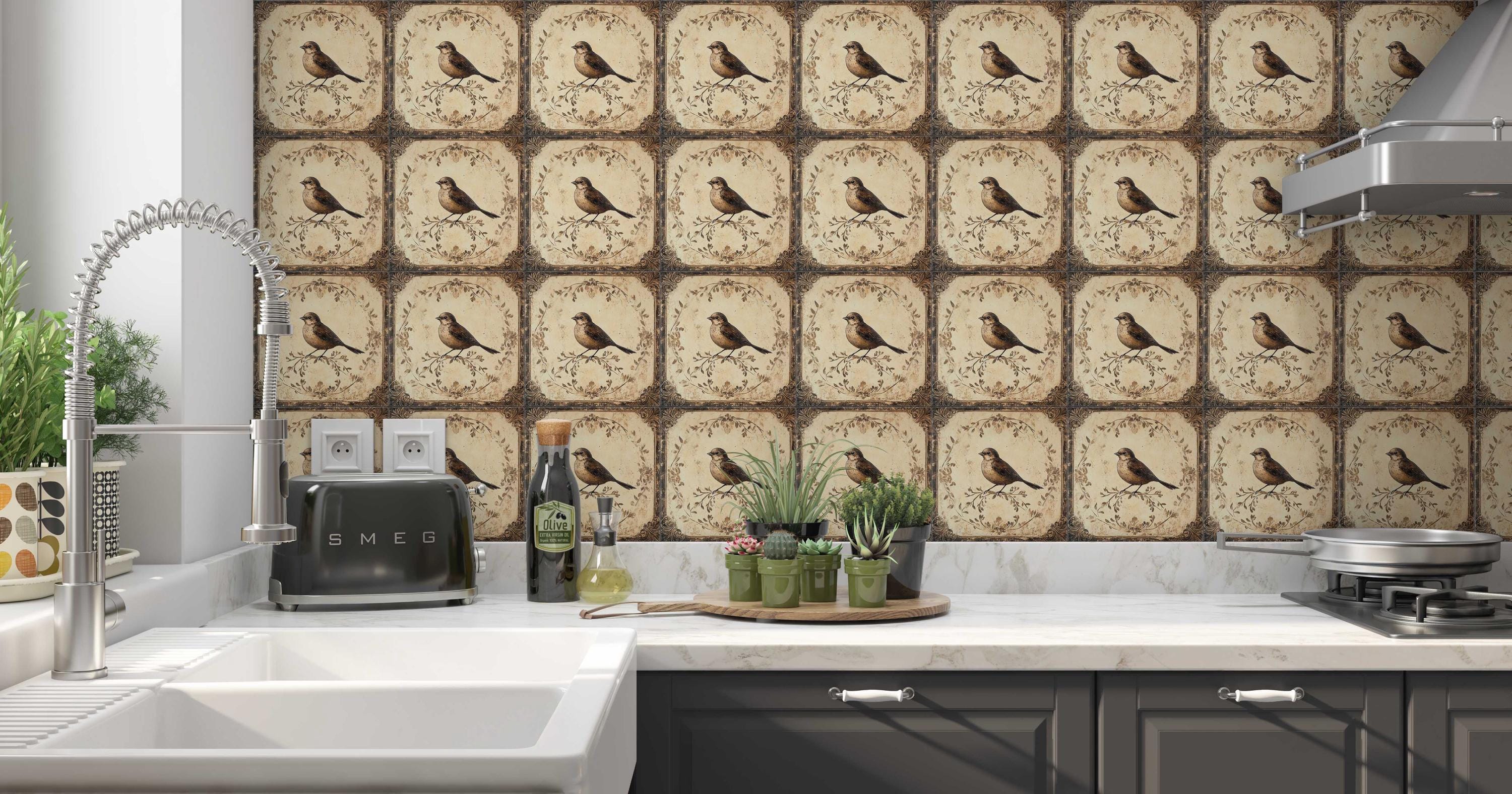 Vintage Bird Design Ceramic Tile - Ceramic Tiles With Birds - Bird ...