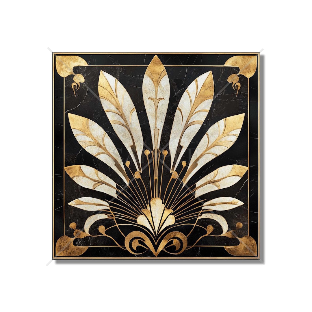 Vintage Art Deco Design Ceramic Tile Black and Gold Tones Art Deco ...
