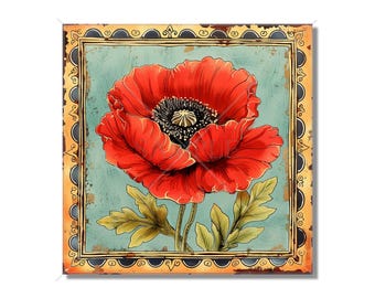 Poppy Flower Design Ceramic Accent Tile - Floral Design Kitchen Accent Backsplash Tile Floral Design Bathroom Accent Tiles -