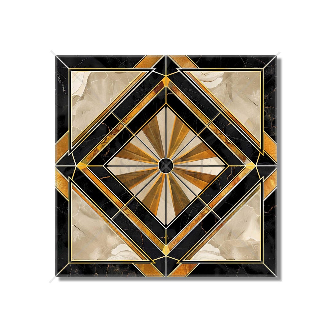 Vintage Art Deco Design Ceramic Tile Black and Gold Tones Art Deco ...