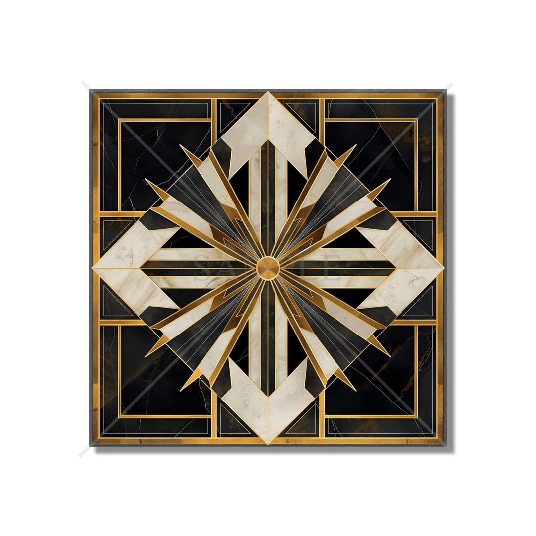 Vintage Art Deco Design Ceramic Tile Black and Gold Tones Art Deco ...